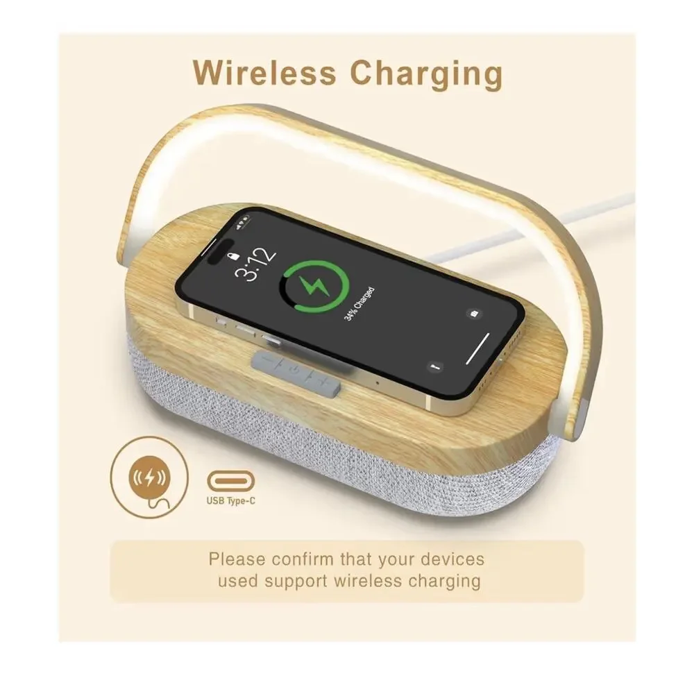 Nightstand Lamp with Wireless, Portable Phone Holder Charger Bluetooth Speaker